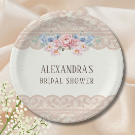 Antieke Roze Bloemen Kant Bruidsdouche Papieren Bordje