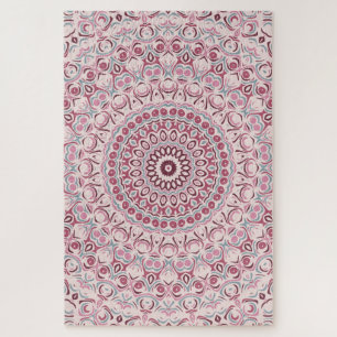 Antieke roze en blauwe mandala-ontwerp caleidoscoo legpuzzel