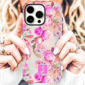 Antieke Roze En Roze Bloemige Monogram Case-Mate iPhone Case