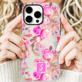 Antieke Roze En Roze Bloemige Monogram Case-Mate iPhone Case