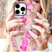 Antieke Roze En Roze Bloemige Monogram Case-Mate iPhone Case