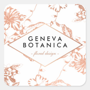 Antieke roze gouden bloempatroon op witte designer vierkante sticker