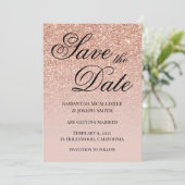 Antieke roze gouden glittergradiënt save the date (Staand voorkant)