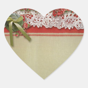 Antieke Roze Kant Rustieke Rode Victoriaanse Jute Hart Sticker
