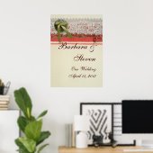 Antieke Roze Kant Rustieke Rode Victoriaanse Jute Poster (Thuiskantoor)