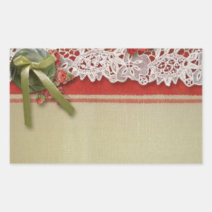 Antieke Roze Kant Rustieke Rode Victoriaanse Jute Rechthoekige Sticker