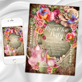 Antieke Roze Parel Bruilofts Thee Feestje Kaart
