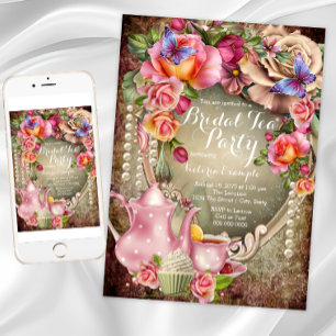 Antieke Roze Parel Bruilofts Thee Feestje Kaart