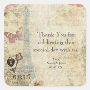 Antieke roze Paris rozen slot en sleutel chic brui Vierkante Sticker