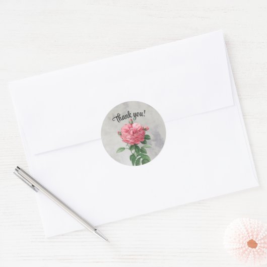 Antieke Roze Roos Bedankt Sticker Zegel (Envelop)