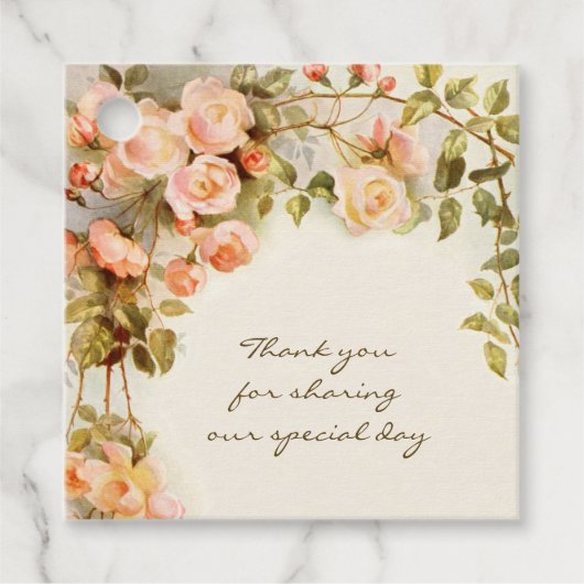 Antieke roze roos bloem voor bruiloft bedankjes labels (Voorkant)