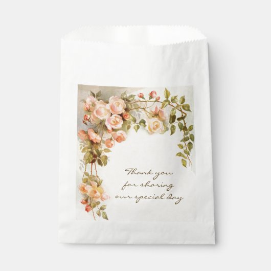 Antieke roze roos bloem voor trouwdag bedankzakje (Voorkant)