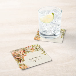 Antieke Roze Roos Bloem voor Trouwdag Kartonnen Onderzetters