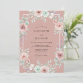 Antieke Roze Rozen Bruiloft Kaart (Staand voorkant)