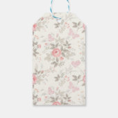 Antieke Roze Rozen Vlinder Kant Damast Cadeaulabel (Achterkant)