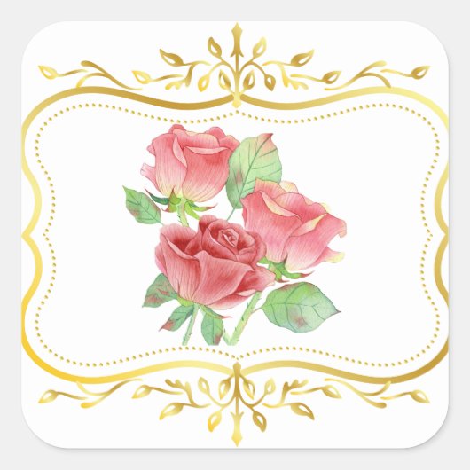 antieke rozen vierkante sticker (Voorkant)