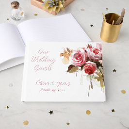 Antieke Rozen Waterverf Roze Trouwreceptie Gastenboek
