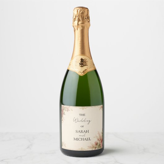 antieke rozentuin champagnefles label sparkling wijnetiket (Voorkant)