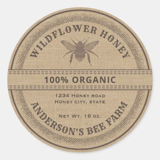 Antieke rustieke bij linnen honingpot label (Voorkant)