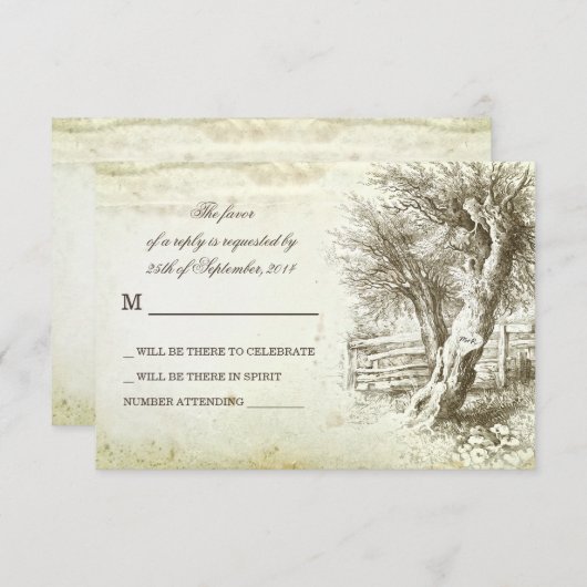 antieke rustieke boom oude papieren trouw RSVP-kaa RSVP Kaartje (Voorkant / Achterkant)