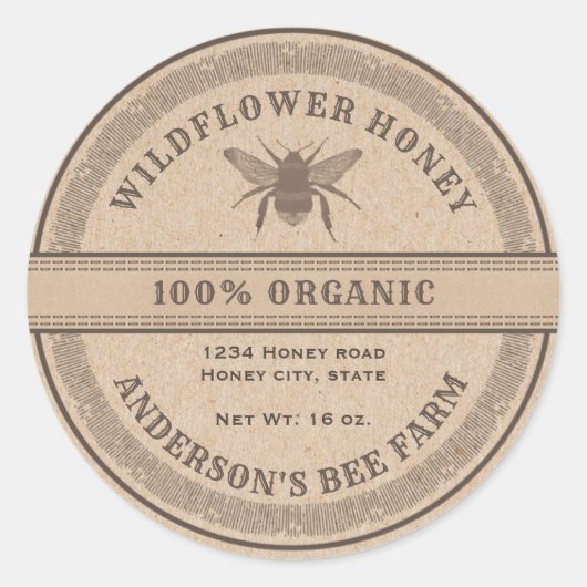 Antieke rustieke Kraft bijen honingpot label (Voorkant)