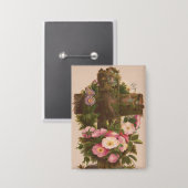 Antieke Rustieke Kruis, Wilde Rozen, Pasen Kaart, Button (Voorkant / Achterkant)