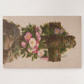 Antieke Rustieke Kruis, Wilde Rozen, Pasen Kaart, Legpuzzel (Horizontaal)