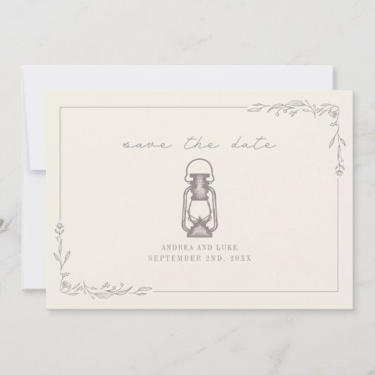 Antieke Rustieke Lantaarn Amethyst Bruiloft Save The Date (Voorkant)