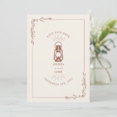Antieke Rustieke Lantaarn Terracotta Huwelijk Save The Date (Staand voorkant)