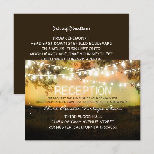 antieke rustieke trouwreceptiekaart met lichten informatiekaartje (Voorkant / Achterkant)