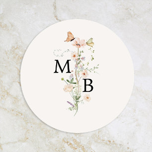 Antieke Rustieke Wilde Bloem Monogram Envelope Zeg Ronde Sticker