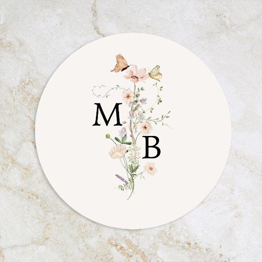 Antieke Rustieke Wilde Bloem Monogram Envelope Zeg Ronde Sticker