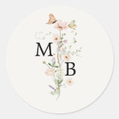 Antieke Rustieke Wilde Bloem Monogram Envelope Zeg Ronde Sticker (Voorkant)