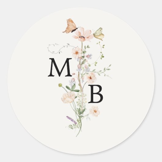 Antieke Rustieke Wilde Bloem Monogram Envelope Zeg Ronde Sticker (Voorkant)