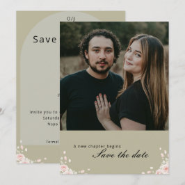 Antieke saliegroene gefluisterde bloemblaadjes Ele Save The Date