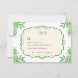 Antieke saliegroene RSVP-kaart met maaltijdkeuze RSVP Kaartje