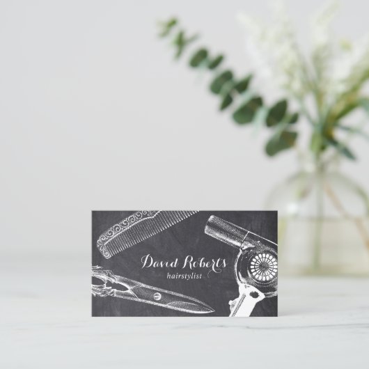 Antieke Schaar Kam Föhn Kapper Donker Visitekaartje (Staand voorkant)