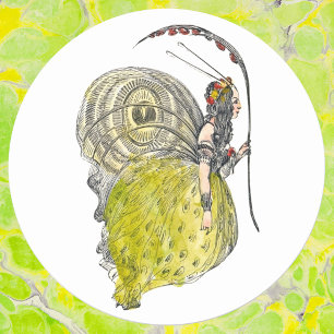 Antieke Schattige Fantasy Vlinder Fee met Vleugels Ronde Sticker