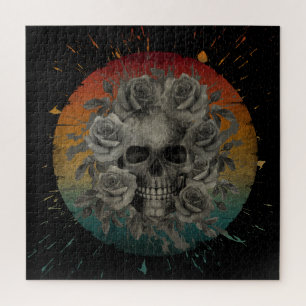 ANTIEKE Schedel EN Bloemen ZWART EN WIT Legpuzzel