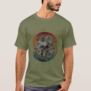 ANTIEKE Schedel EN Bloemen ZWART EN WIT T-shirt