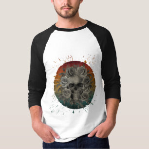 ANTIEKE Schedel EN Bloemen ZWART EN WIT T-shirt