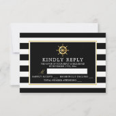 Antieke scheepsroergouden kleur, zwart & gouden tr RSVP kaartje (Voorkant)