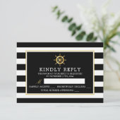 Antieke scheepsroergouden kleur, zwart & gouden tr RSVP kaartje (Staand voorkant)