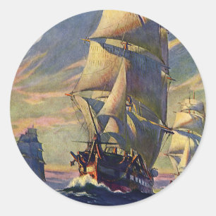 Antieke Scheepvaart, Klippers op Zee Ronde Sticker