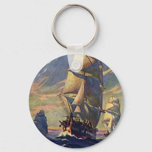 Antieke scheepvaart, klippers op zee sleutelhanger (Voorkant)
