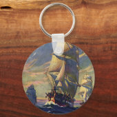 Antieke scheepvaart, klippers op zee sleutelhanger (Voorkant)