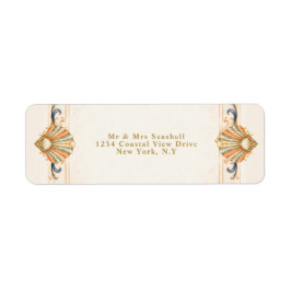 Antieke schelp bruiloft RSVP koraalblauw Etiket