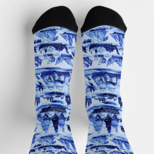 ANTIEKE SCHEPEN, ZILSCHEPEN, Marineblauw Patroon Sokken