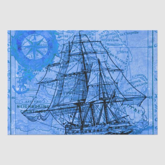 Antieke schip en kaart tissuepapier (Voorkant)