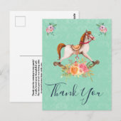 Antieke Schommelpaard en Bloemboeket Bedankt Briefkaart (Voorkant / Achterkant)